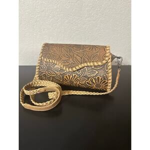 Genuine Leather Hand Tooled Floral Design Crossbody Purse Western Boho Cowgirl
